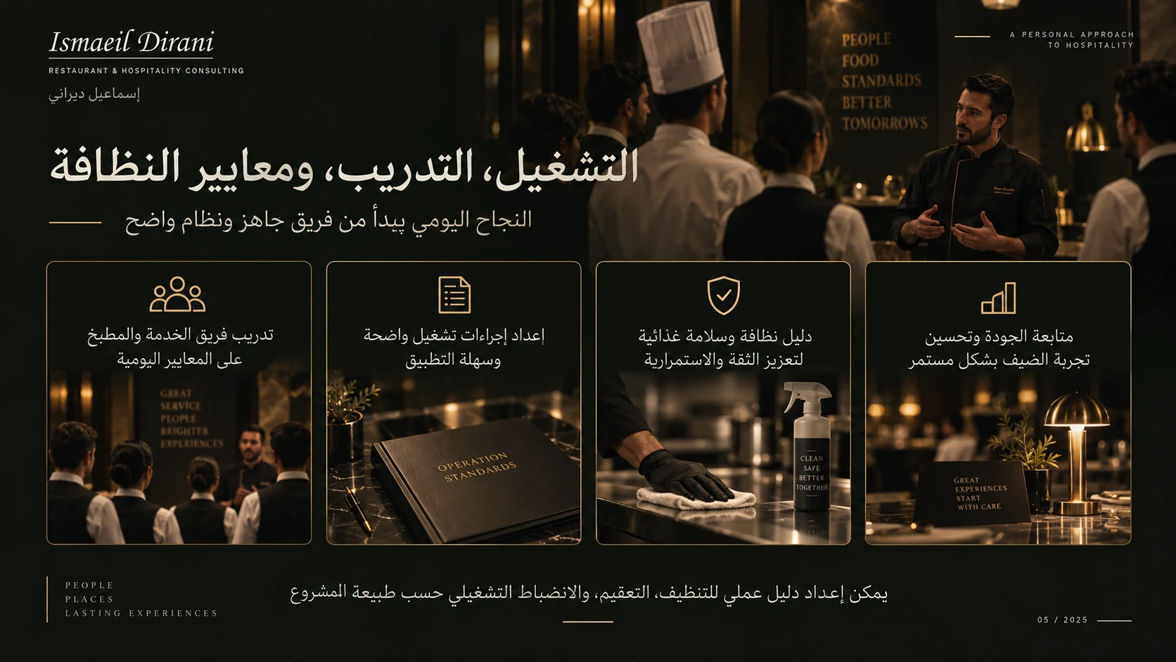 Operations consulting presentation: team training, operating procedures, hygiene and guest experience.